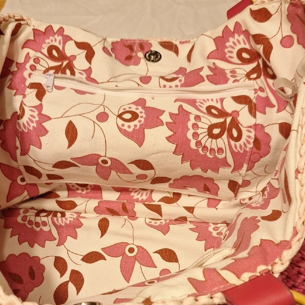 Pink Floral Woven Tote Bag